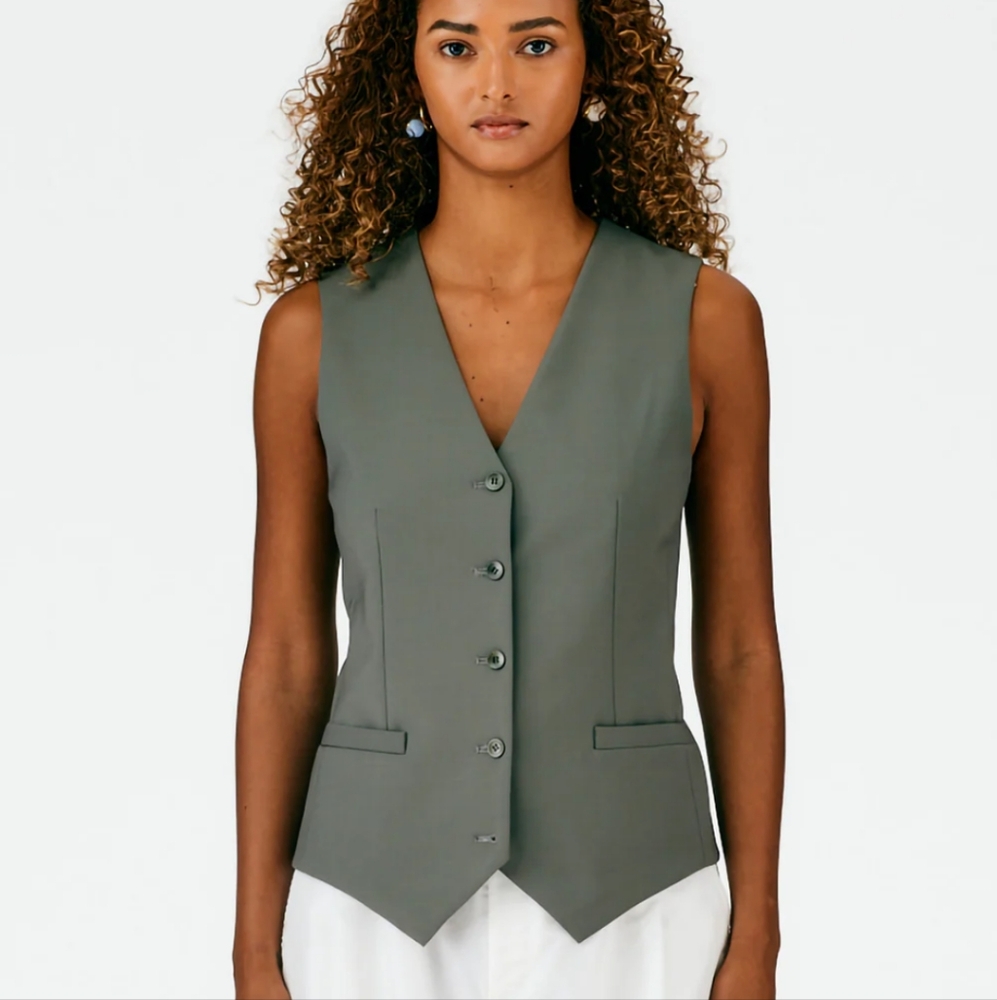 Tibi tropical wool vest Dark Stone size 12